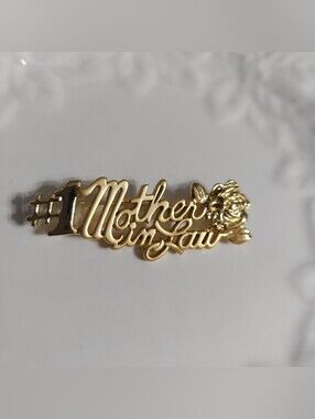 Vintage Danecraft Textured-Frosted Gold Tone #1 Mother In Law w/Rose Brooch/Pin